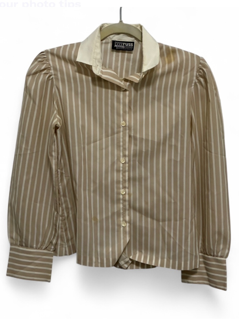 Vintage Tan StripeD Long Sleeve Button-Up Shirt
